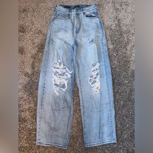 Wild fable wide leg distressed high waist jeans light wash- skater jeans